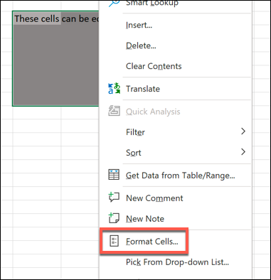 Para habilitar o deshabilitar la protección de bloqueo en las celdas de Excel, seleccione las celdas en las que desea permitir cambios, haga clic con el botón derecho y seleccione la opción "Formato de celdas".