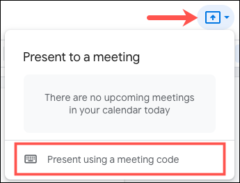 Haga clic en Presentar usando un código de reunión