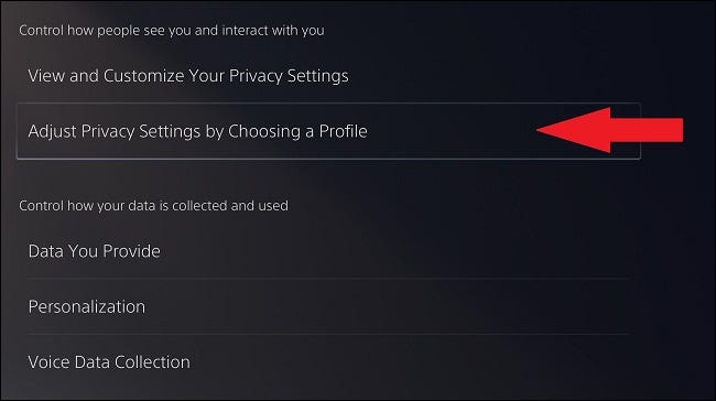 Configuración de privacidad de "Perfiles de privacidad" de PS5