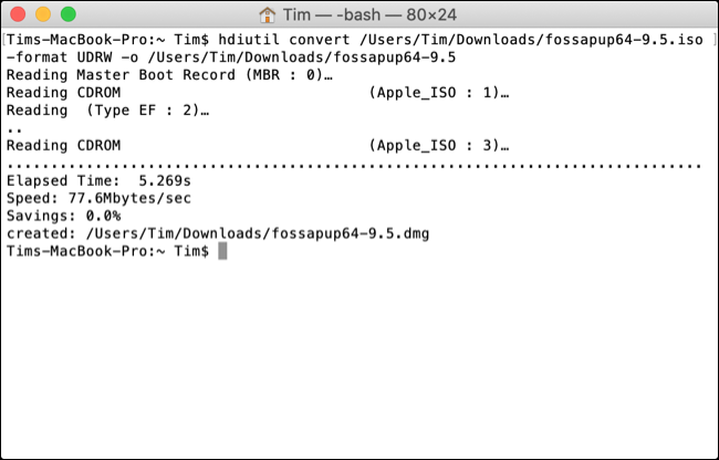 Convierta ISO a IMG con el comando hdiutil