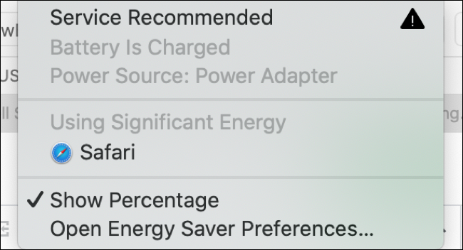 Ejemplo de advertencia de energía significativa de macOS