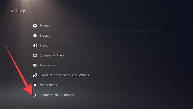 Desplácese hacia abajo y seleccione "Capturas y transmisiones".