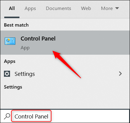 Escriba "Panel de control" en la barra de búsqueda de Windows y haga clic en el Panel de control.