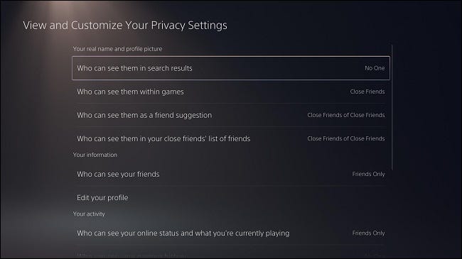 "Ver y personalizar tu configuración de privacidad" PS5