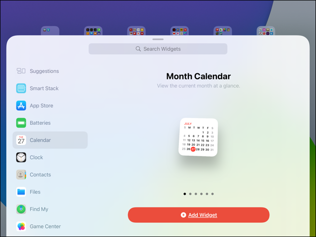 Pequeño widget de calendario en la galería