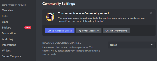 Discord le muestra un banner que le notifica que "Su servidor ahora es un servidor de la comunidad".