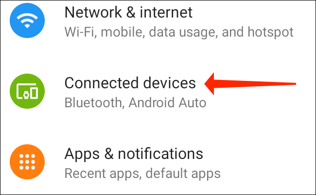 Para navegar a las opciones de emparejamiento de Bluetooth, puede seleccionar "Dispositivos conectados" en Configuración en Android.