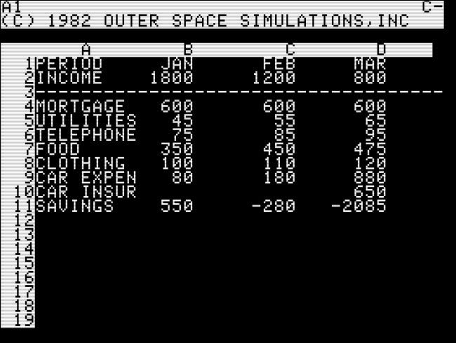 La primera pantalla de tecla de jefe conocida, en Bezare para Apple II (1982).