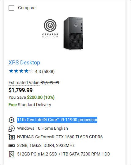 Computadora Dell XPS de $ 1800