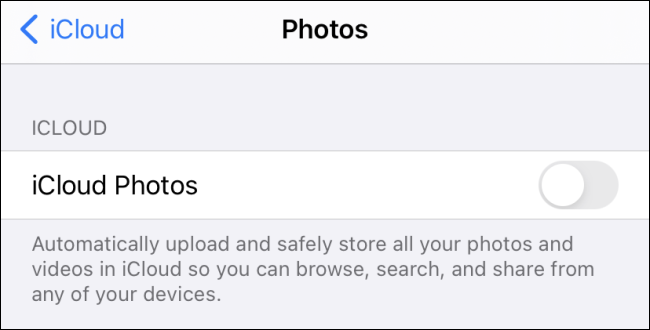 Fotos de iCloud deshabilitadas en un iPhone.