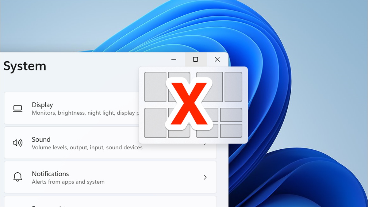 Ajuste las opciones de diseño en Windows 11 con una X roja sobre él.