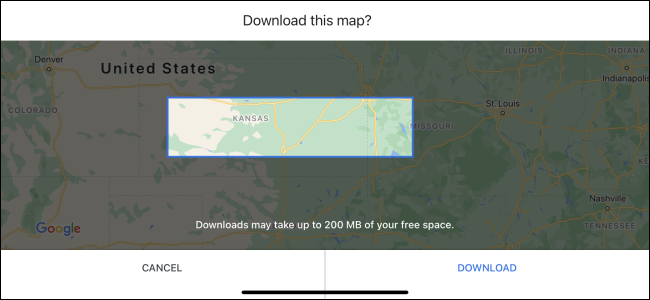 Descarga de un área de mapa sin conexión en Google Maps en un iPhone.