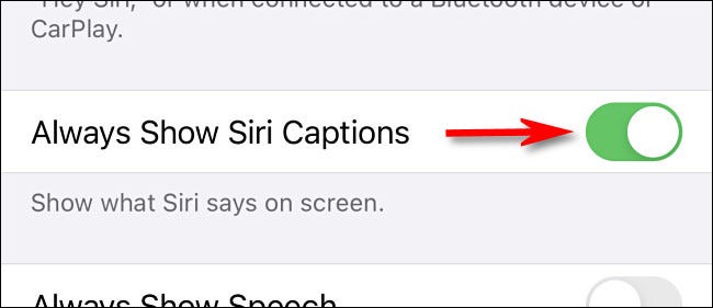 Activa el interruptor junto a "Mostrar siempre los subtítulos de Siri".