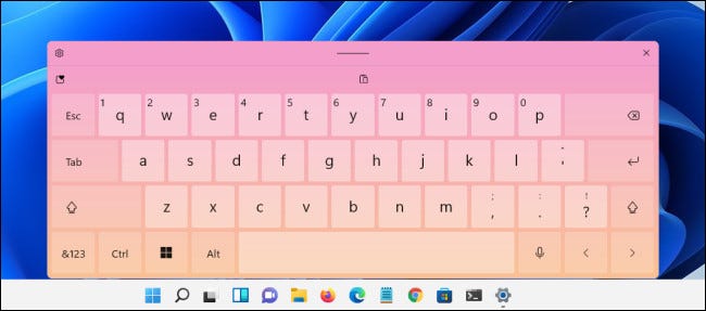 El tema del teclado táctil "Rosa-Naranja" en Windows 11.