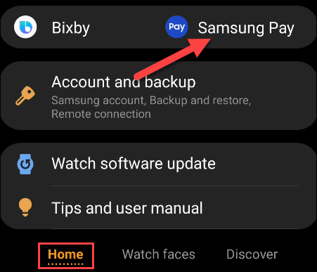 seleccione "samsung pay" en la aplicación portátil