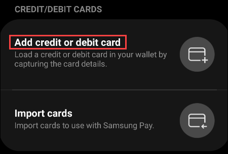 Elija "agregar tarjeta de crédito o débito"