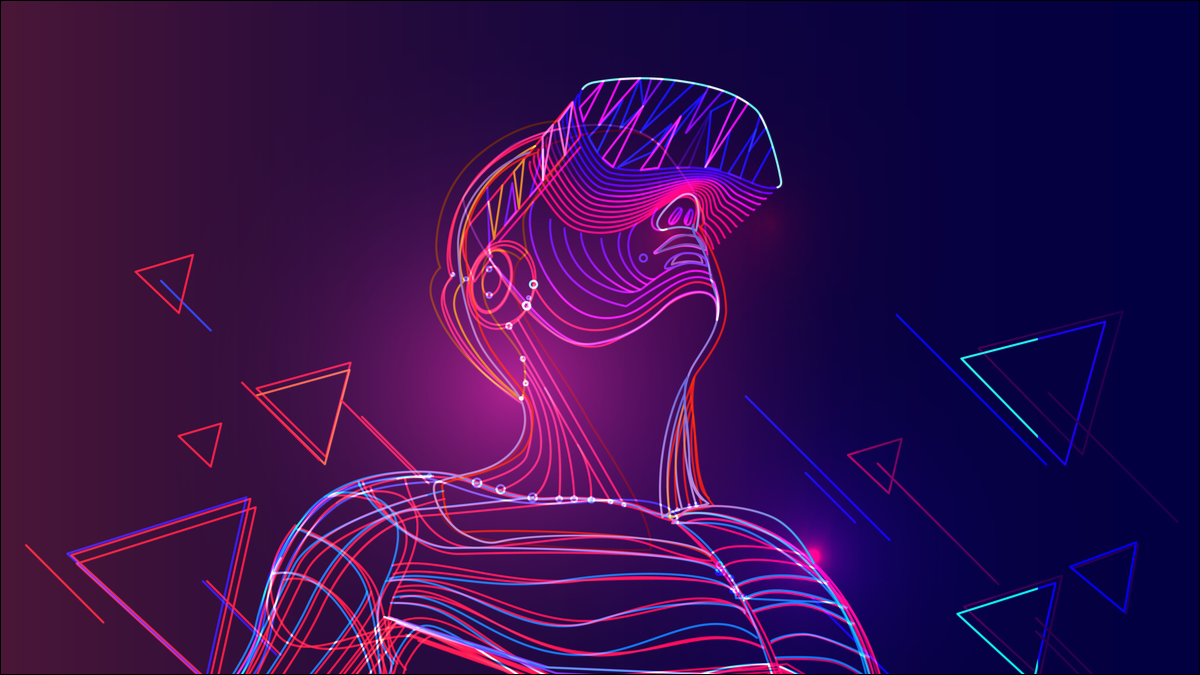 Una imagen abstracta de una persona digital con un casco de realidad virtual.