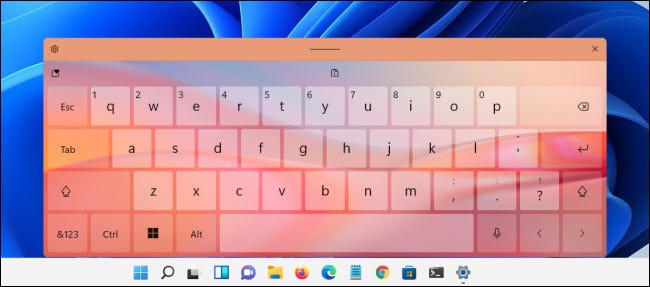 El tema del teclado táctil "Mareas de mandarina" en Windows 11.