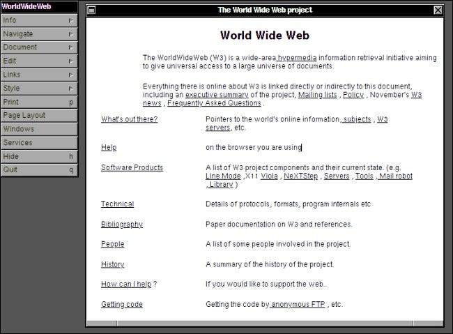 El primer sitio web que se ejecuta en el navegador WorldWideWeb en NeXTSTEP.