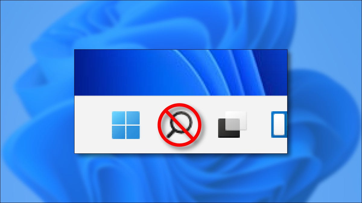 Un botón de búsqueda tachado en la barra de tareas de Windows 11.