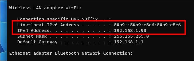 Después de ejecutar ipconfig, verá su dirección IP.