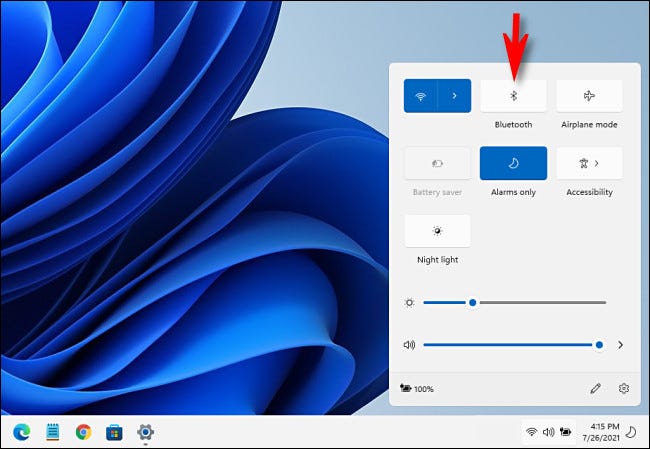 Haga clic en el botón "Bluetooth" en la Configuración rápida de Windows 11.