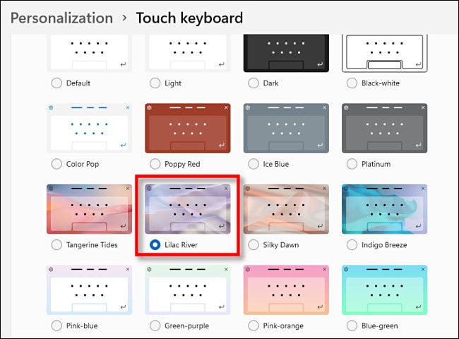 Elija un tema de teclado táctil haciendo clic en él.