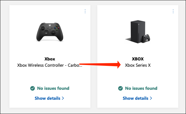 Haga clic en su Xbox en la página Dispositivos de Microsoft.  El nombre asignado a la consola y su nombre de modelo se mencionarán aquí.