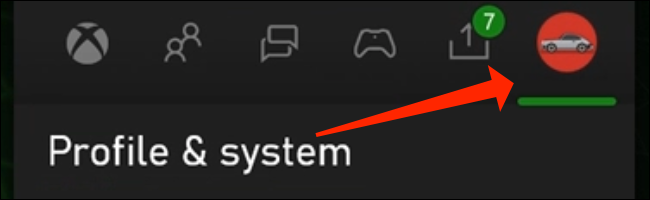 Pestaña "Perfil y sistema" en la barra lateral de Xbox Series X.