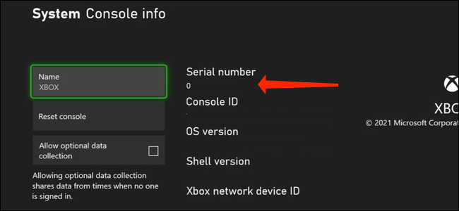 En la página Información de la consola en Configuración, el número de serie de su Xbox Series X | S aparecerá junto al nombre de la consola.