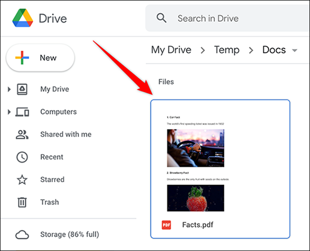 Seleccione un archivo en Google Drive.