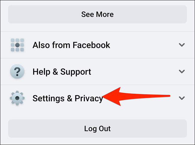 Seleccione "Configuración y privacidad" en el "Menú" de la aplicación de Facebook.
