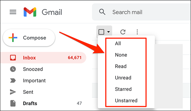 Seleccione los correos electrónicos por su estado en Gmail.