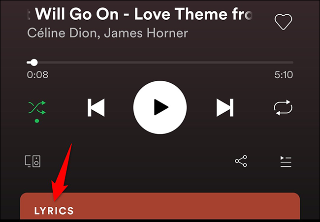 Toca "Letras" en la página de la canción en la aplicación móvil de Spotify.