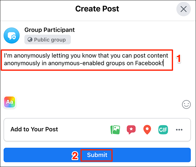 Redacte una publicación y haga clic en "Enviar" en la ventana "Crear publicación" del sitio de Facebook.