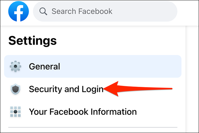 Haga clic en "Seguridad e inicio de sesión" en "Configuración" en el sitio de Facebook.