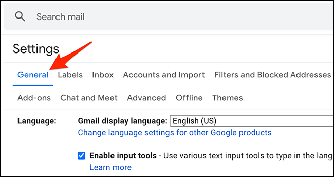 Haga clic en "General" en "Configuración" en Gmail.