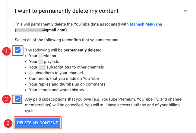 Haga clic en "Eliminar mi contenido" en la página "Eliminar contenido de YouTube".