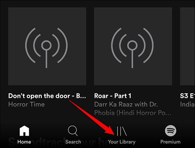 Toca "Tu biblioteca" en la aplicación Spotify.