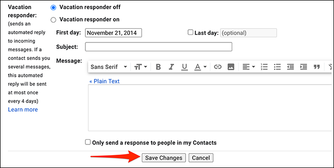Haga clic en "Guardar cambios" en "Configuración" en Gmail.