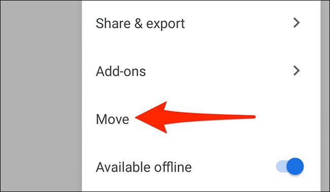 Seleccione "Mover" en el menú de tres puntos de la aplicación Google Docs.