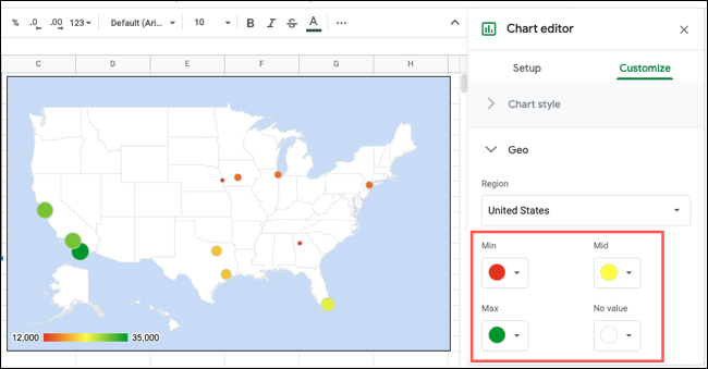 Personalice el estilo geográfico del gráfico en Google Sheets