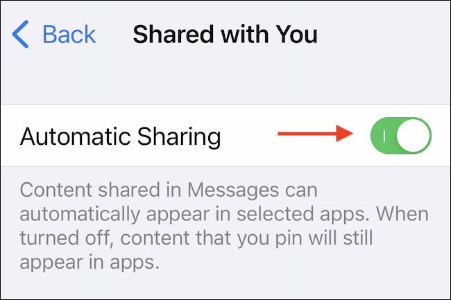 Para deshabilitar la función Compartido contigo en todas partes, deshabilita la función "Compartir automáticamente".