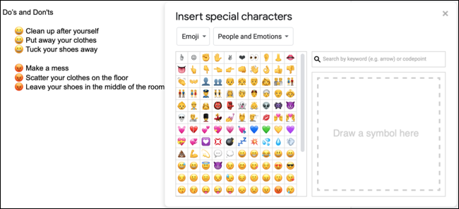 Viñetas de emoji en Google Docs