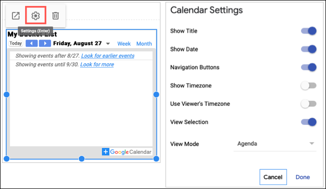 Insertar y configurar un calendario de Google