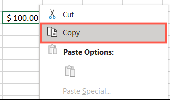 Haga clic con el botón derecho en la celda y seleccione Copiar