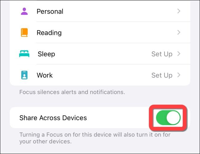 Desactive el interruptor de "Compartir en todos los dispositivos".