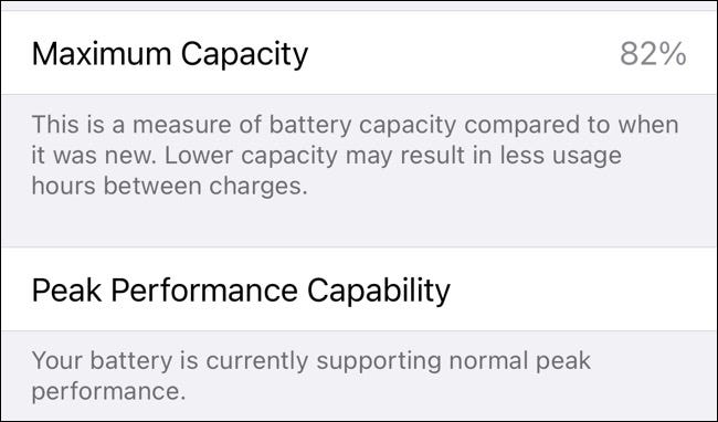 Capacidad de la batería del iPhone en la configuración de iOS