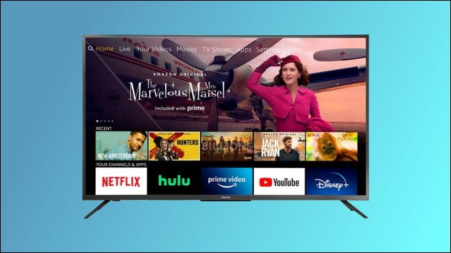 Toshiba Fire TV sobre fondo azul.