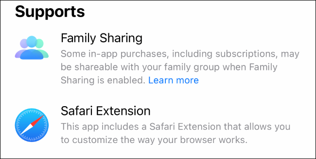 La compatibilidad con extensiones se muestra en las listas de aplicaciones de la App Store.